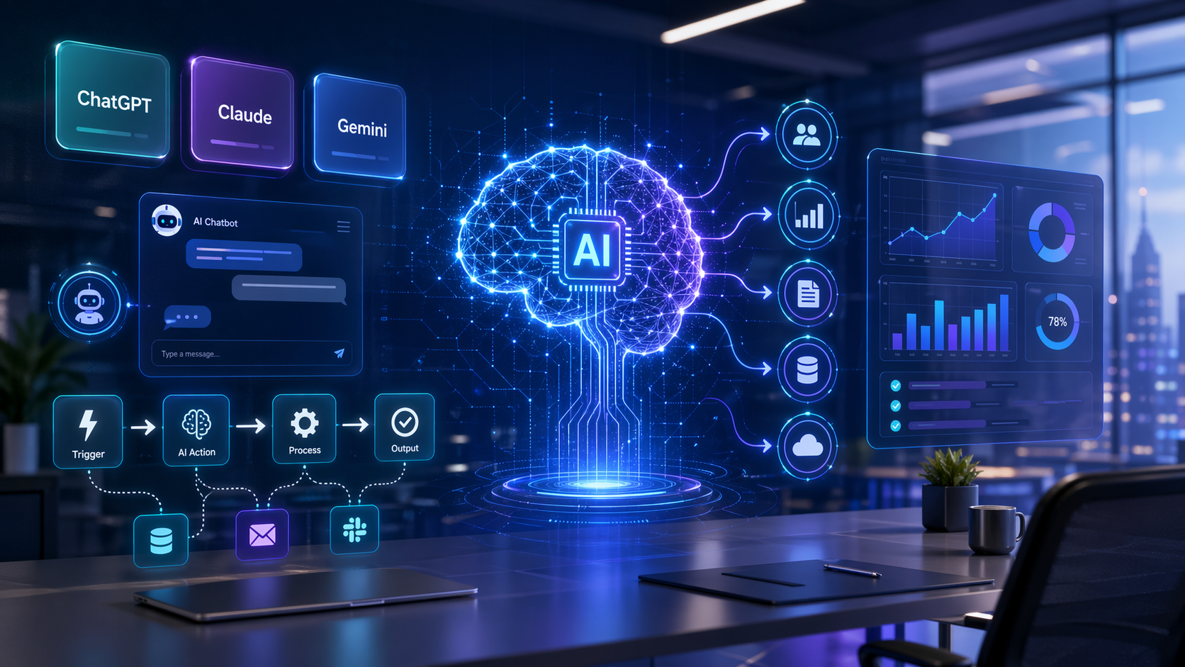 Small business owner integrating AI tools like ChatGPT, Claude, and Gemini into everyday operations — the AI-powered workflow scenario TNT Nerds helps build.