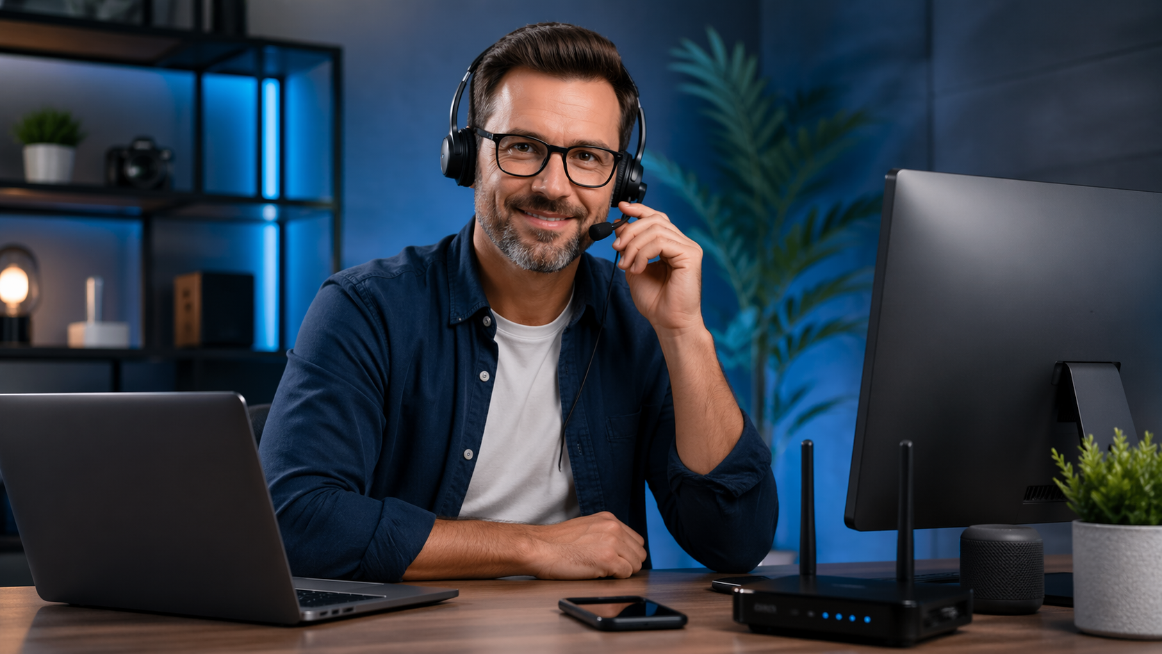 Real human tech support professional answering a call — the no-tickets, no-bots support scenario TNT Nerds provides to every client.